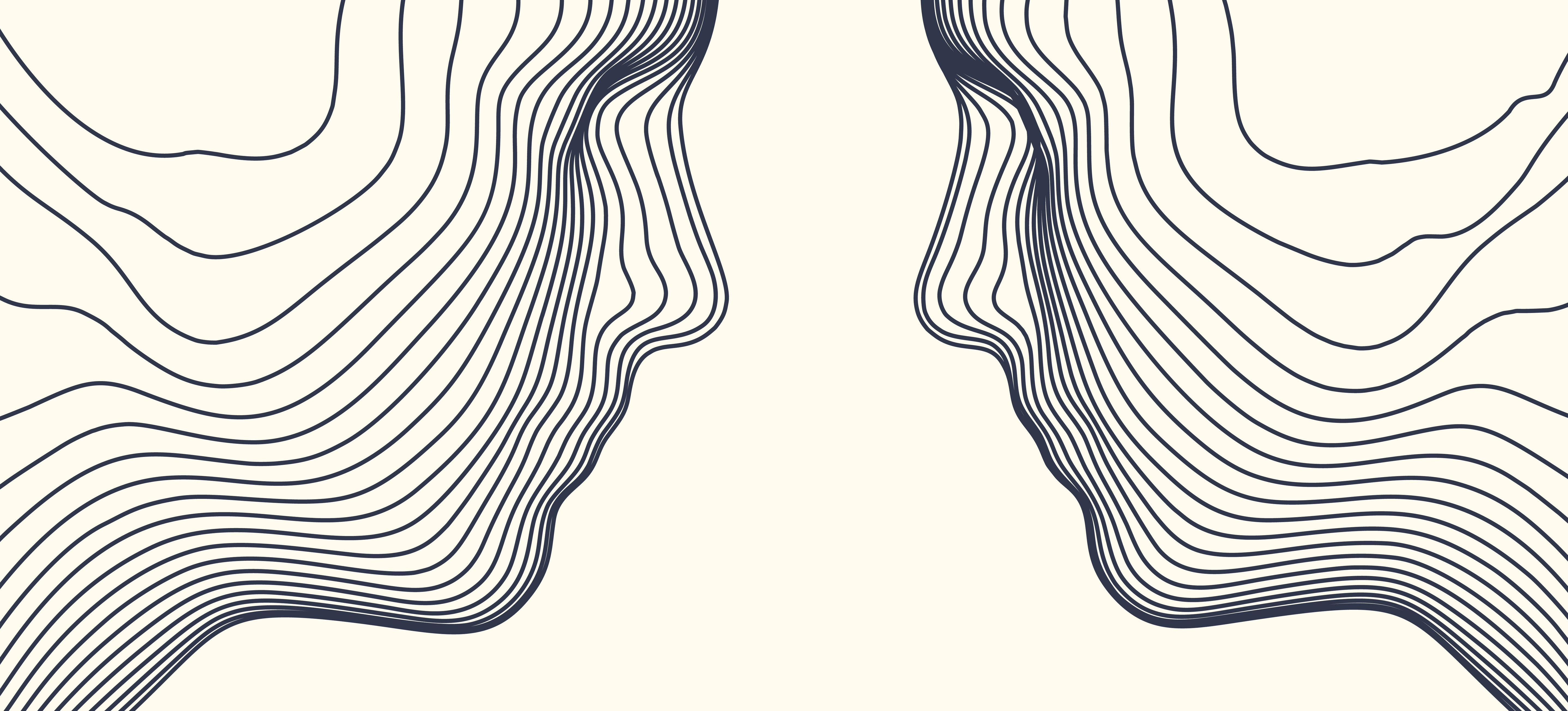 Two line drawn faces looking at each other